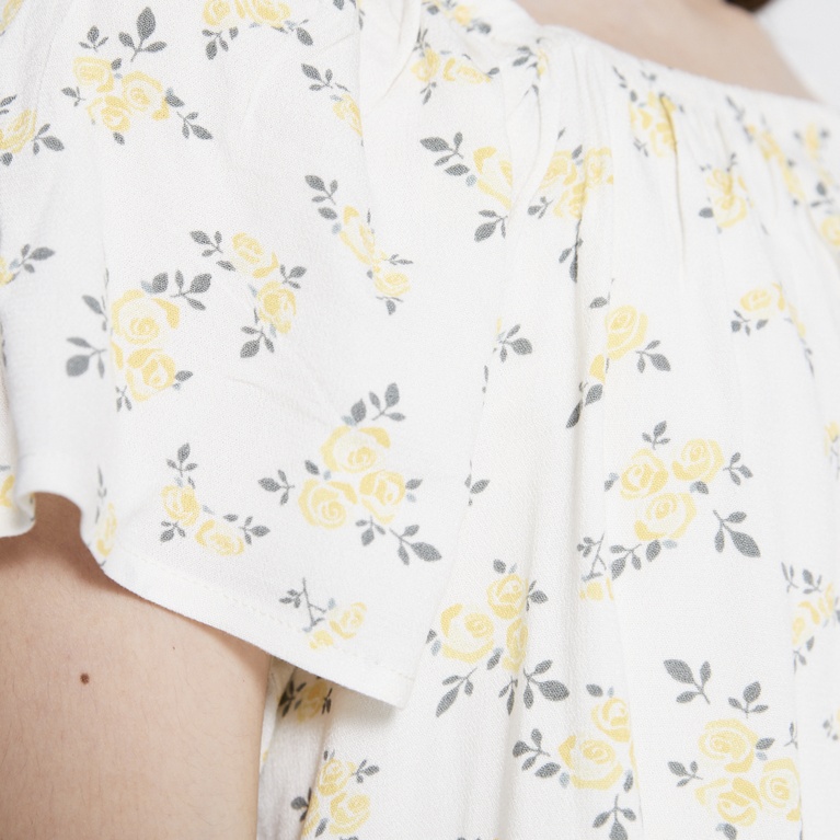 Square Neck Top "Hillevi Print" Off white
